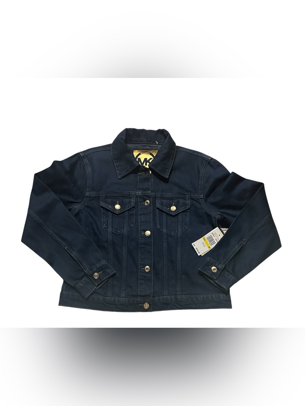 MICHAEL KORS Button Front Denim Jacket 100% Cotton Gold Dark Blue Size L - Picture 6 of 9